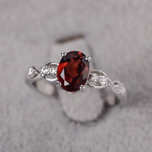 Garnet ring sterling silver infinity engagement ring for women oval cut January birthstone ring