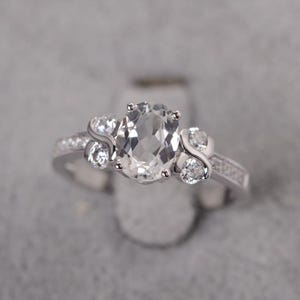 White topaz ring oval cut gemstone simulated diamond sterling silver engagement ring for women