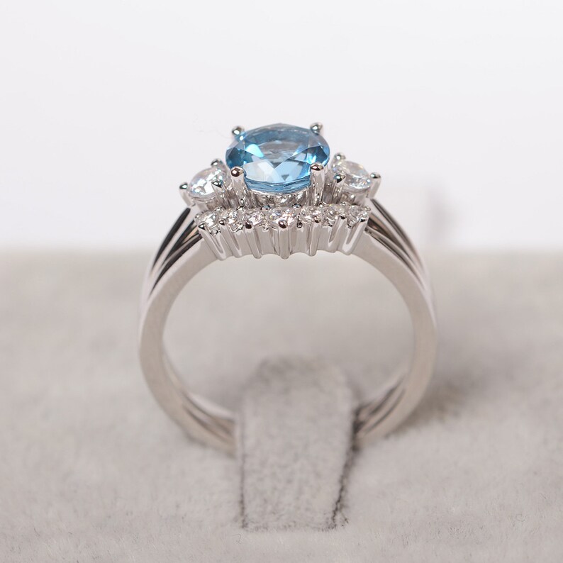 Swiss blue topaz ring white gold engagement ring set ring for women