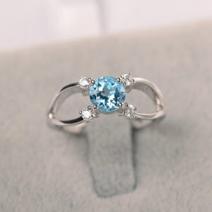 Swiss blue topaz ring round shape promising ring gold engagement ring