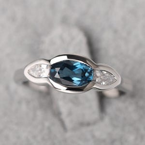Genuine London Blue Topaz Trilogy Wedding Ring Sterling Silver November Birthstone Ring