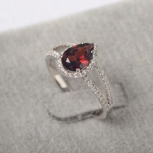 Garnet engagement ring pear cut ring garnet gold ring 925 silver ring January birthstone
