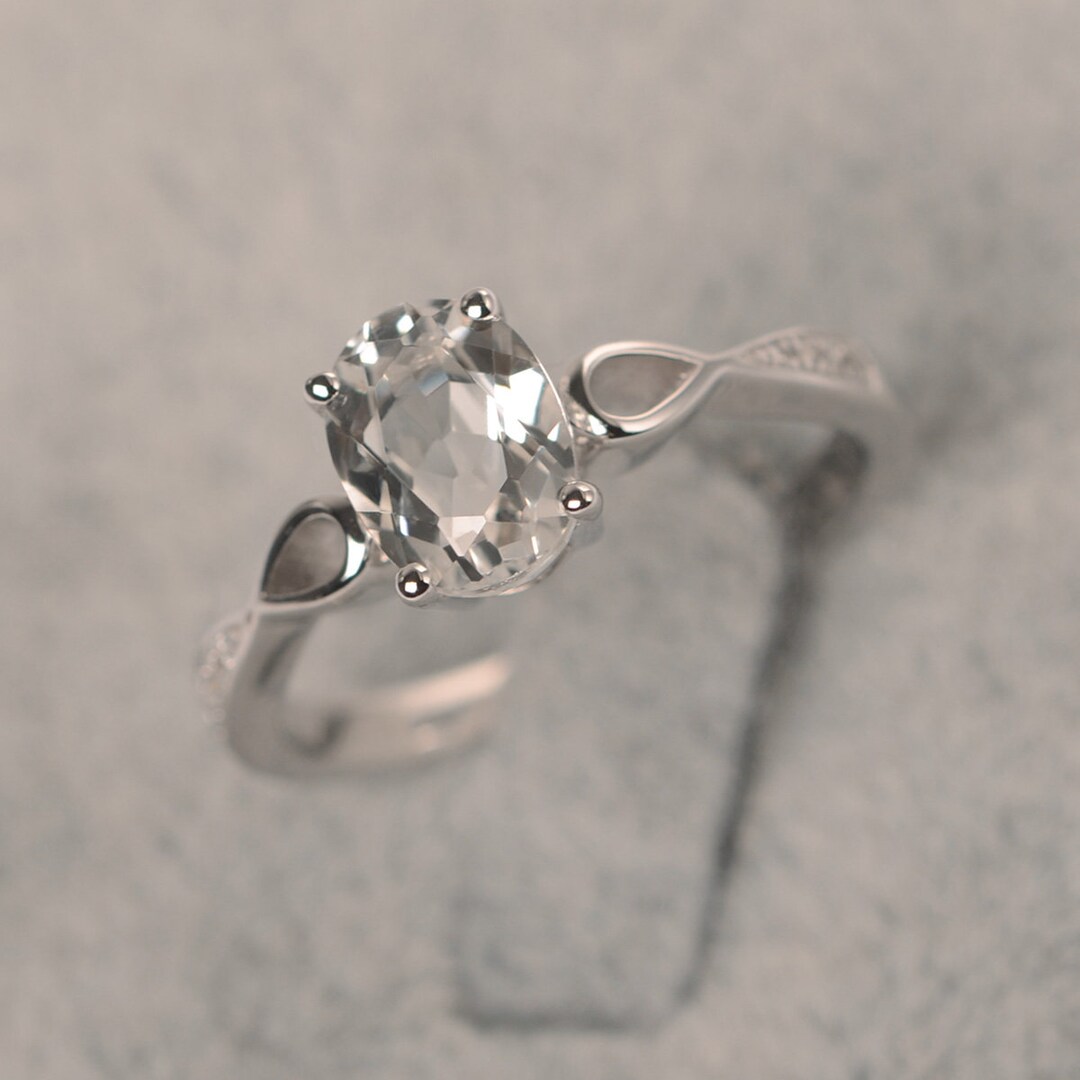 White Topaz Ring White Gold Engagement Ring Oval Cut White Gemstone ...