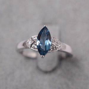 London blue topaz ring marquise cut sterling silver engagement ring for women blue gemstone ring