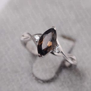 Smoky quartz ring marquise cut gemstone ring sterling silver wedding ring for women