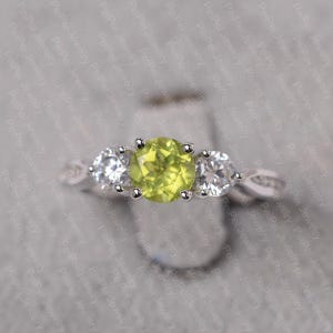 Peridot ring sterling silver wedding ring for women round cut August birthstone ring