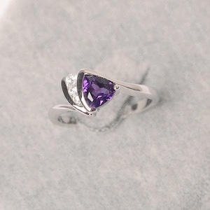 Amethyst ring trillion cut sterling silver anniversary ring for women February birthstone ring