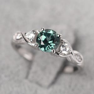 Unique green sapphire anniversary ring solid sterling silver delicate infinity engagement ring