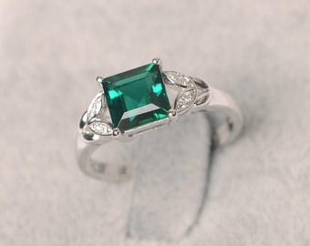 エメラルドカットエメラルドリング、2カラット6×8mmエメラルドカット