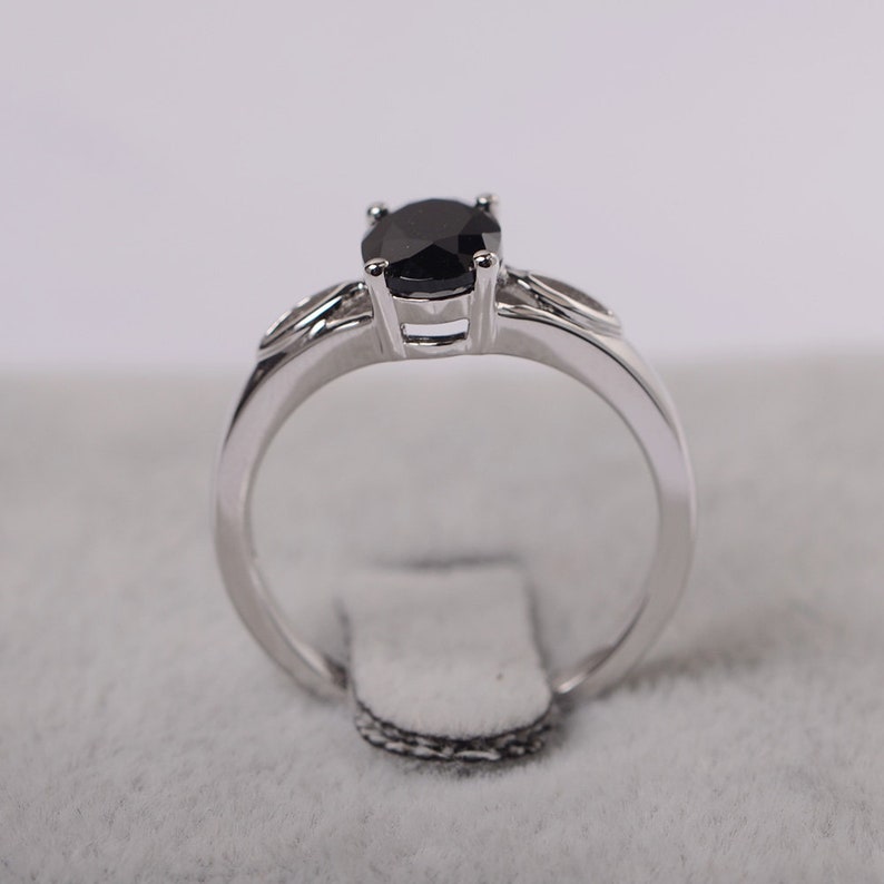 black spinel ring oval cut black stone sterling silver single ring for women