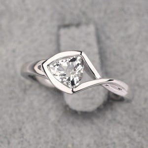 Hollow-out white topaz ring minimalist November birthstone ring silver triangle promise ring