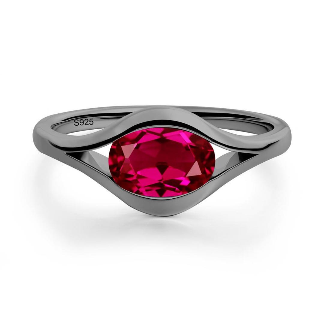 Gothic Oval Cut Ruby Black Ring Split Shank Minimalist Ring Eye Shaped ...