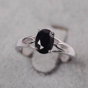 black spinel ring oval cut black stone sterling silver single ring for women