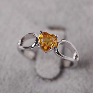Yellow citrine ring heart cut sterling silver engagement ring November Birthstone ring for women
