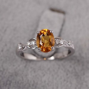 Citrine ring sterling silver engagement ring oval cut yellow gemstone November Birthstone ring