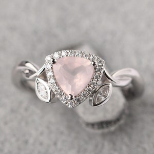 Rose quartz anniversary ring silver trillion cut pink quartz twig promise ring
