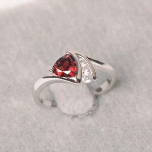 Garnet ring trillion cut sterling silver wedding ring for women January birthstone ring