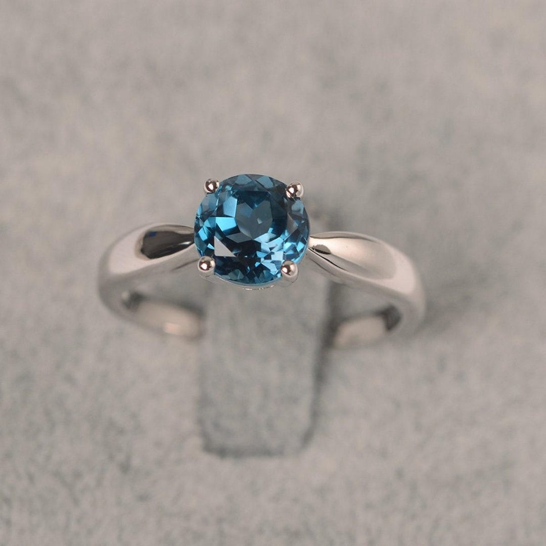 London Blue Topaz Ring Sterling Silver Round Cut Solitaire Ring ...