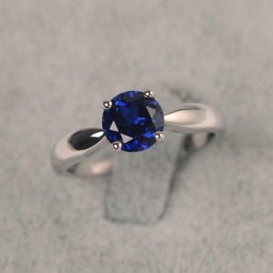 Sapphire engagement ring white gold solitaire ring round cut September birthstone ring