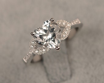White topaz engagement ring white gold wedding ring for women heart cut ring