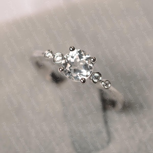 White topaz ring round cut silver engagement ring for women