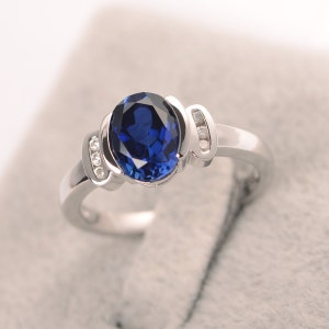 Lab Sapphire Ring Oval Cut Wedding Ring for Women September Birthstone ...