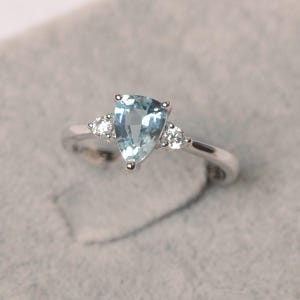 Aquamarine ring silver engagement ring March birthstone ring