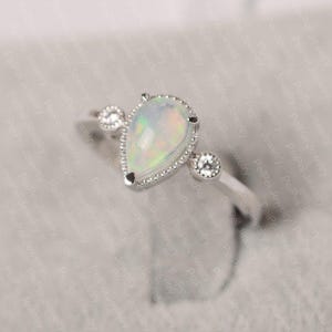Opal ring pear cut sterling silver engagement ring for women