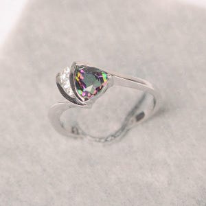 Mystic topaz ring trillion cut silver anniversary ring for women