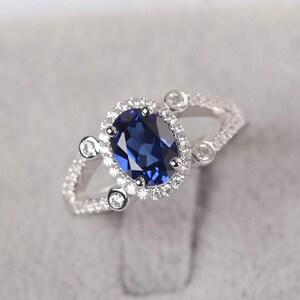blue sapphire ring oval cut September birthstone anniversary ring sapphire jewelry