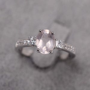 Pink quartz ring oval cut pink gemstone ring sterling silver engagement ring for women