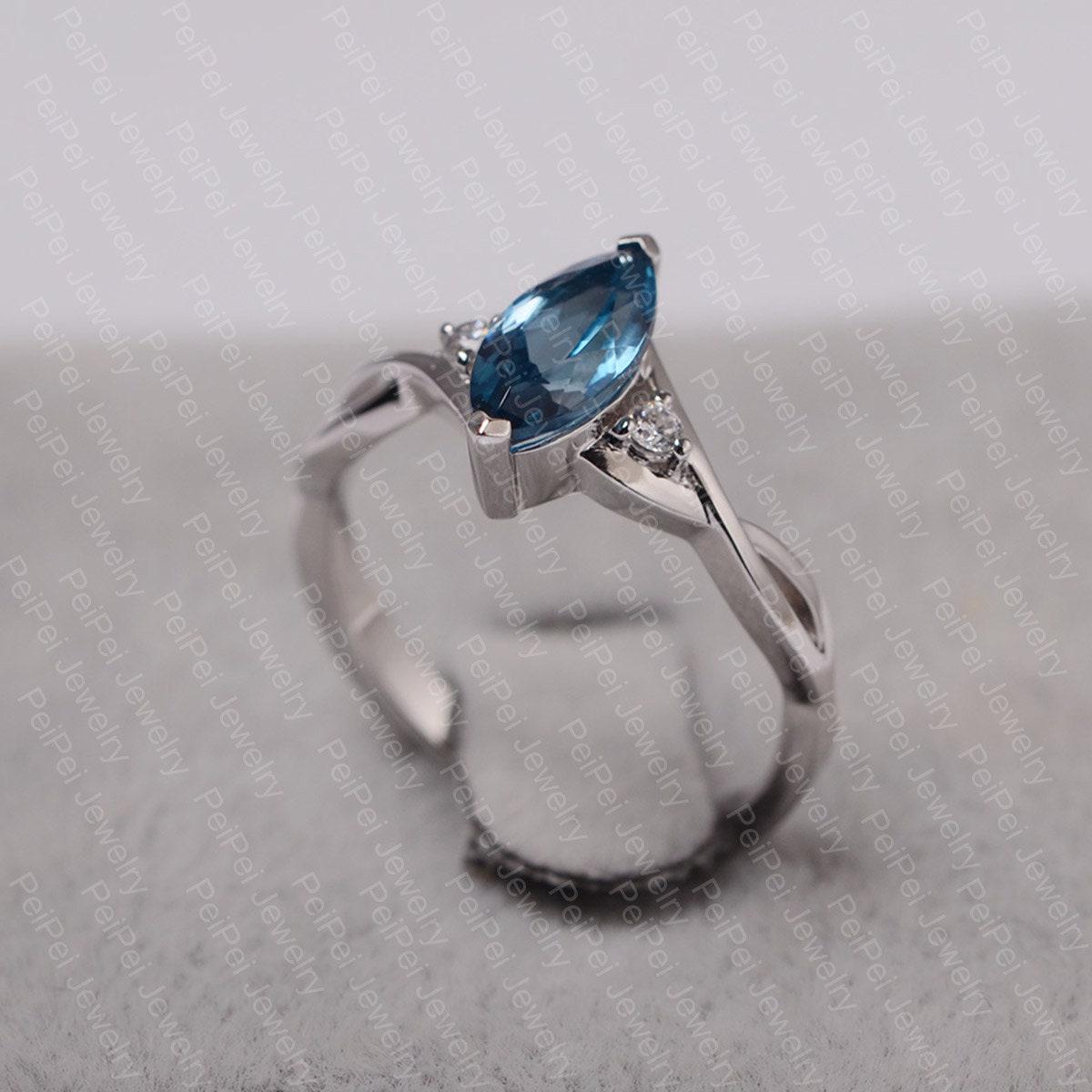London Blue Topaz Ring Sterling Silver Engagement Ring Marquise Cut ...