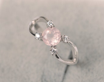 Pink quartz engagement ring brilliant shape pink gemstone ring romantic gift for her