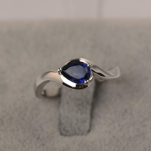 Blauer Saphir Verlobungsring September Geburtsstein Sterling Silber Solitär Ring für Damen