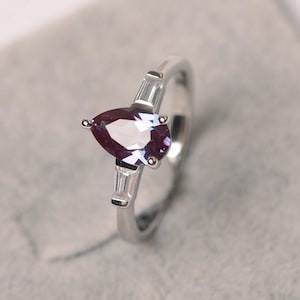 Alexandrite ring sterling silver engagement ring for women pear cut June birthstone ring