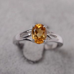Citrine ring oval cut ring for girl white gold November Birthstone yellow gemstone ring