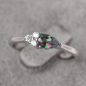 Pear Shaped Unique Mystic Topaz Statement Ring Sterling Silver Rainbow Topaz Cluster Ring