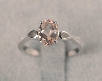 pink morganite ring white gold engagement ring oval cut gemstone ring