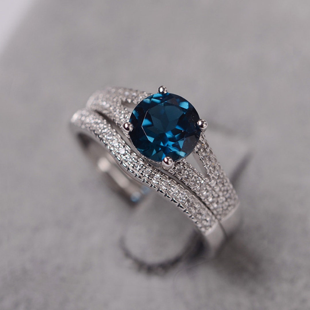 London Blue Topaz Engagement Sterling Silver Ring for Women Brilliant ...