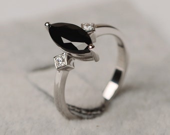 Dainty Marquise Cut Black Spinel Gemstones Jewelry Gift Silver Ring Size 6 7 8 9 Dainty Marquise Cut Black Spinel Gemstones Jewelry Gift Silver Ring Size 6 7 8 9