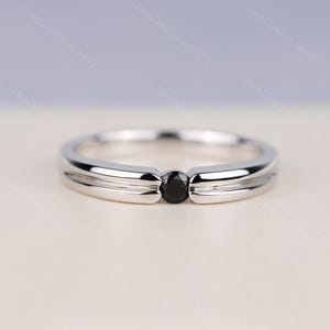 Black Spinel ring sterling silver round cut solitaire ring engagement ring for woman