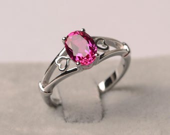 Ruby solitaire ring 925 sterling silver wedding ring for women oval cut July birthstone ring