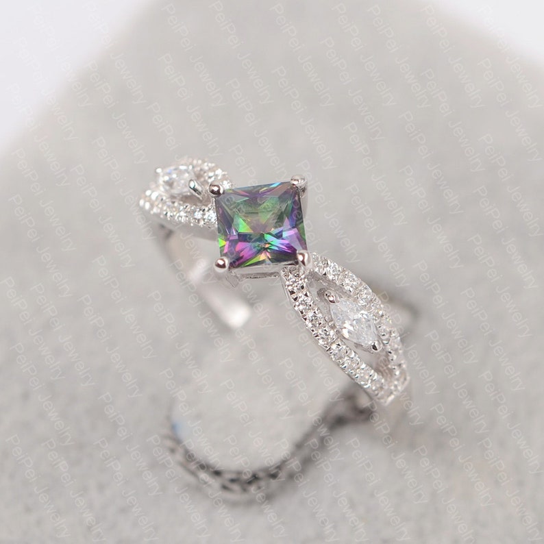 Princess Cut Mystic Topaz Wedding Ring Rainbow Topaz Split - Etsy