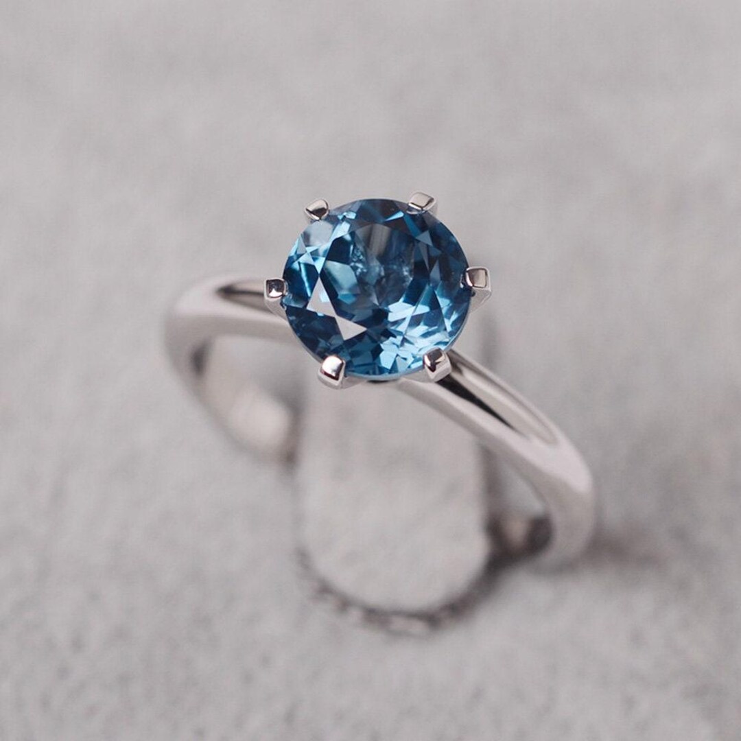 London Blue Topaz Sterling Silver Solitaire Engagement Ring Six Prong ...