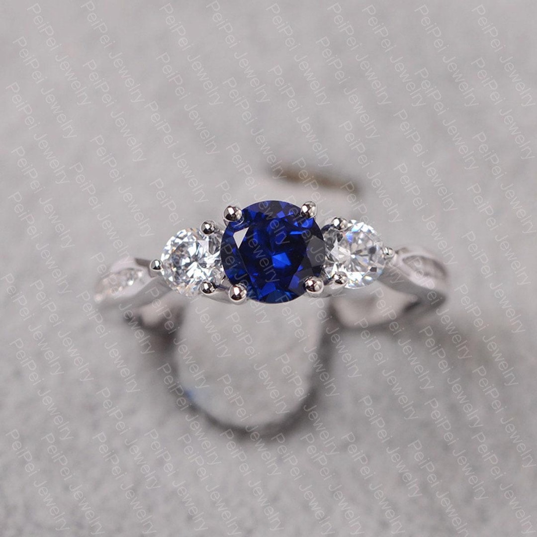 September Rings Sapphire Ring September Birthstone Round Cut Sterling Silver Wedding ...