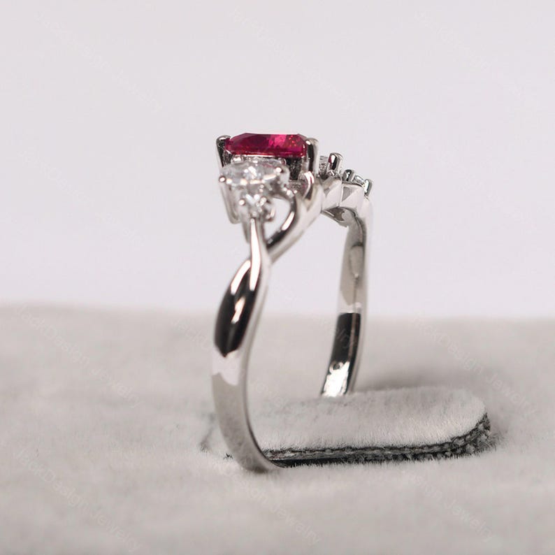 Personalization Heart Shaped Ruby Ring 5 Stone Cluster Engagement Ring ...