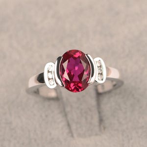 Lab ruby ring white gold engagement ring for women oval cut July birthstone ring