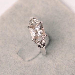Morganite ring princess cut ring white gold engagement ring for women