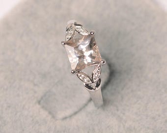Morganite ring princess cut ring white gold engagement ring for women