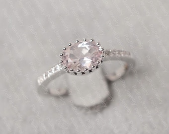 Morganite ring oval cut pink stone ring white gold engagement ring